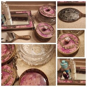 Vintage bathroom set - bottles, containers, mirror, vanity tray, etc...